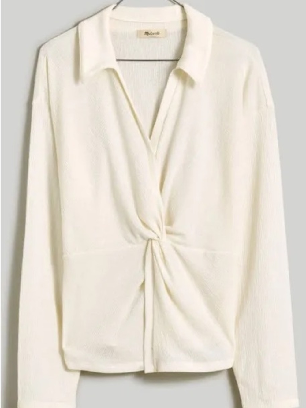 Madewell Cream Twist-Front Long-Sleeve Top